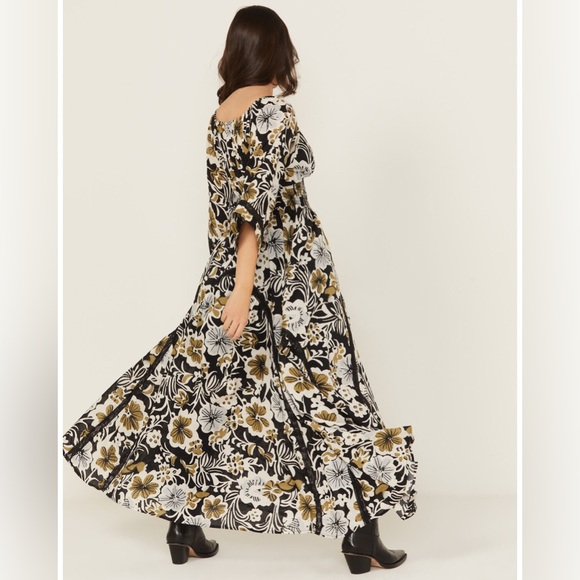 Free People Dixie Maxi Chic Black and Gold Floral Dress - Picture 3 of 13